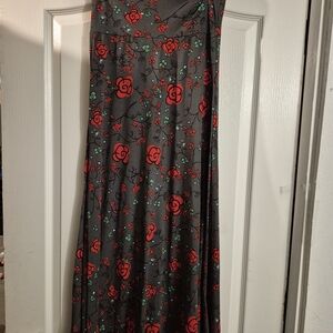 LuLaRoe Gray Maxi Skirt with Red Floral Design